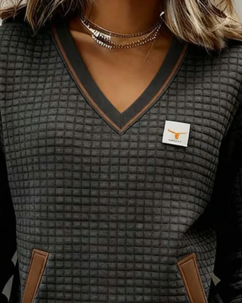 Casual Long-Sleeved V-Neck Sweatshirt - Image 6