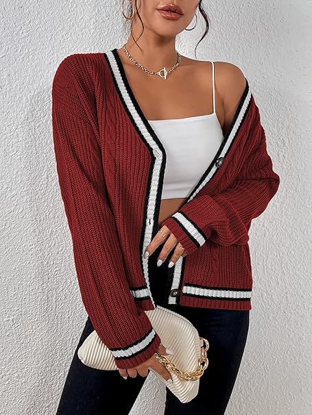 Casual Loose Fitting V Neck Knit Cardigan - Image 10