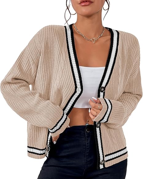 Casual Loose Fitting V Neck Knit Cardigan - Image 13