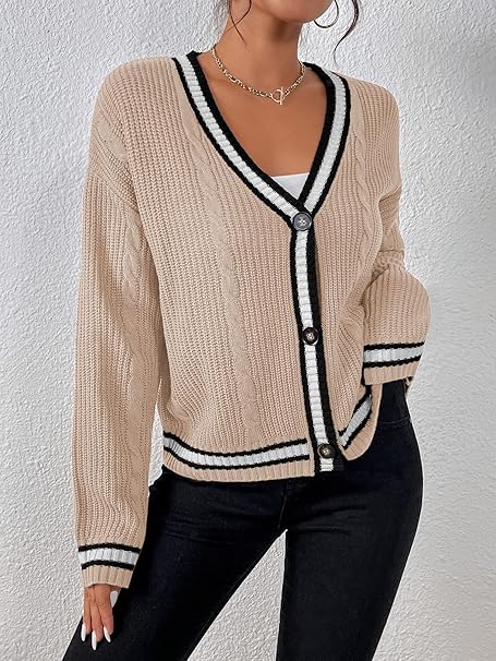 Casual Loose Fitting V Neck Knit Cardigan - Image 9