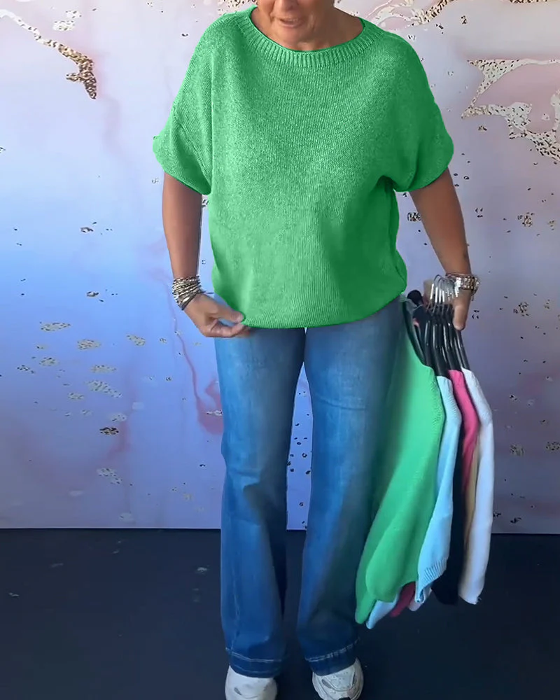 Casual loose solid color round neck pullover - Image 10