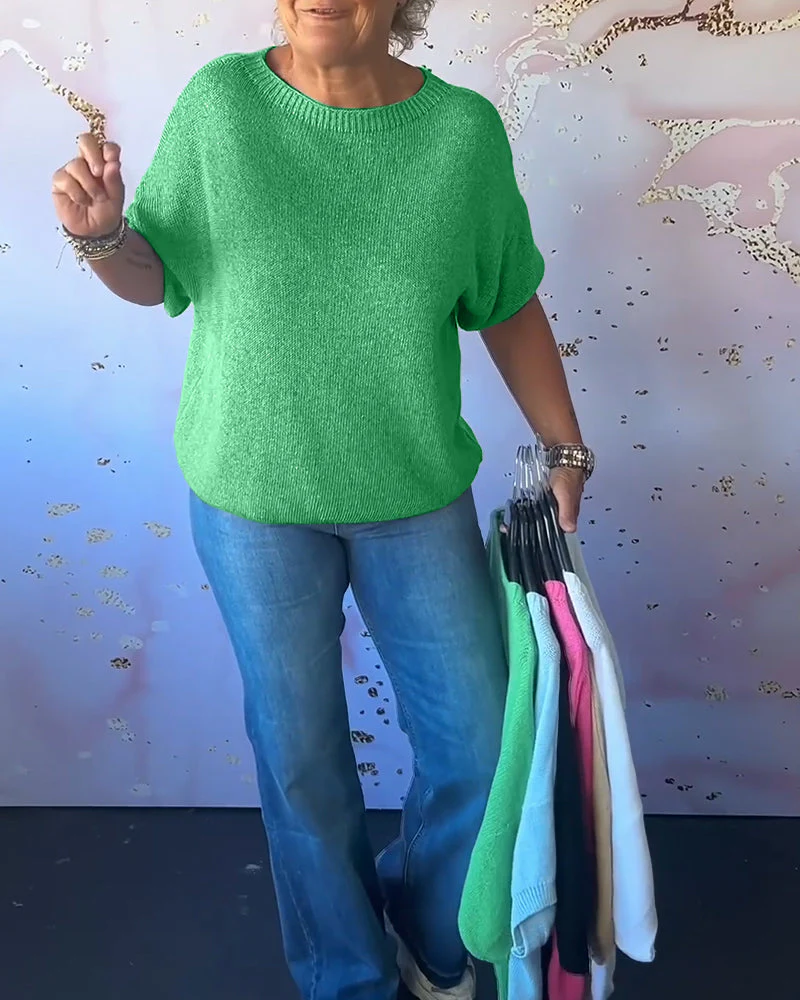 Casual loose solid color round neck pullover - Image 11