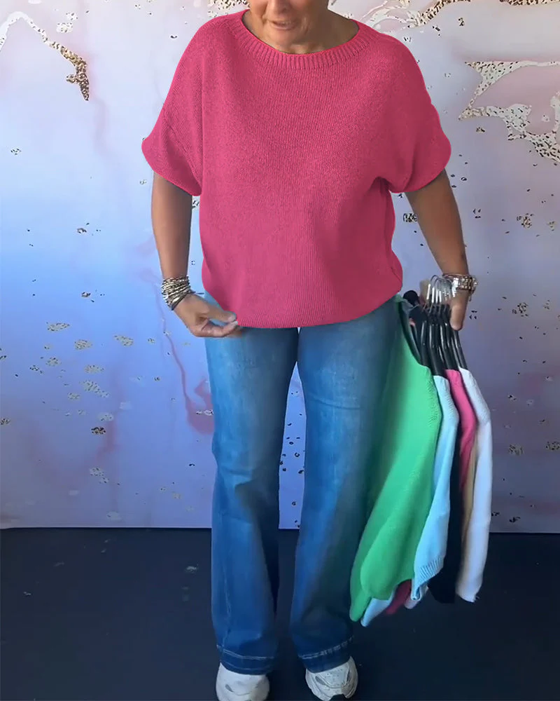 Casual loose solid color round neck pullover - Image 13