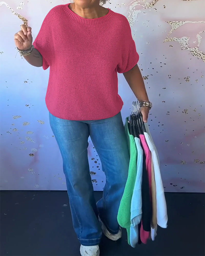 Casual loose solid color round neck pullover - Image 14
