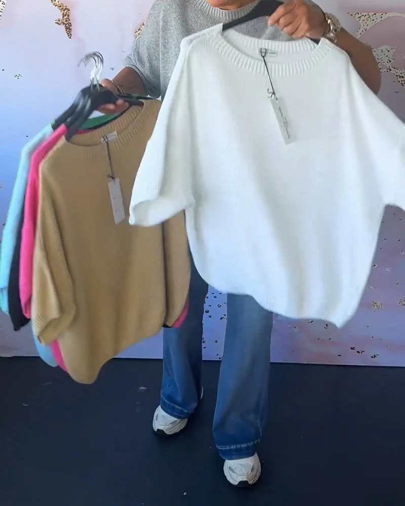 Casual loose solid color round neck pullover - Image 16