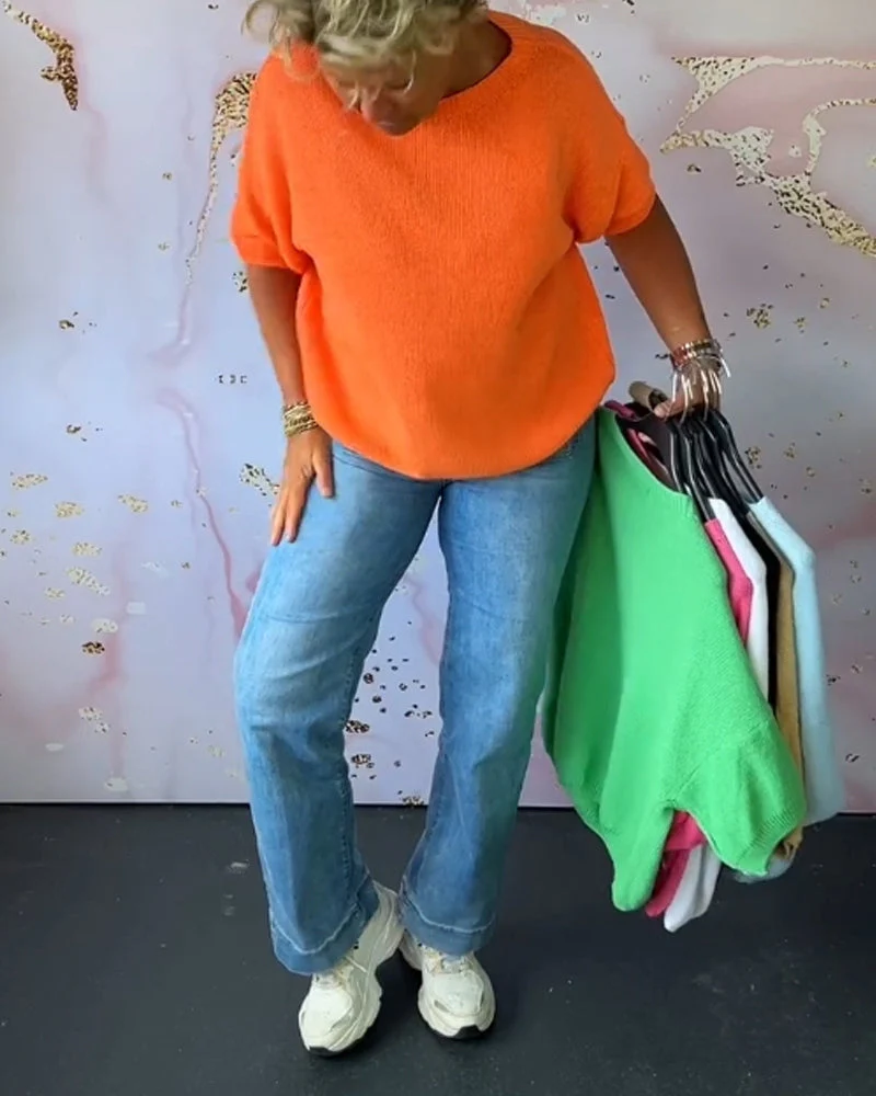 Casual loose solid color round neck pullover - Image 18