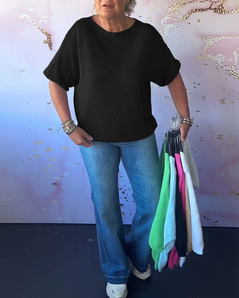 Casual loose solid color round neck pullover - Image 20
