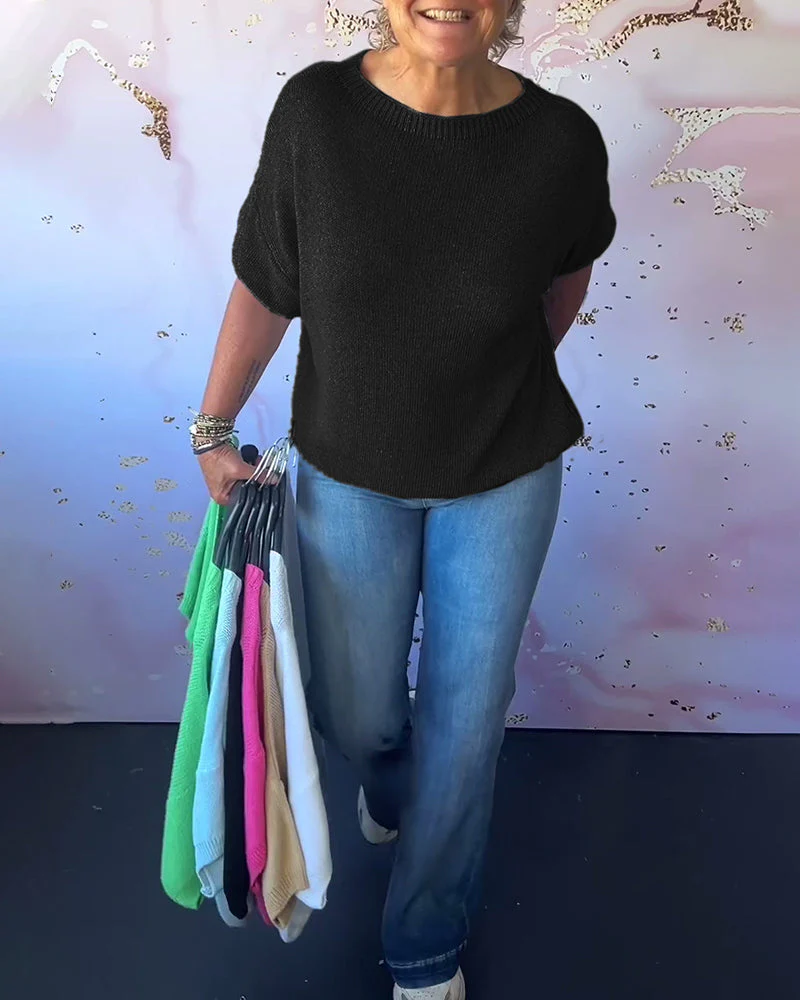Casual loose solid color round neck pullover - Image 22