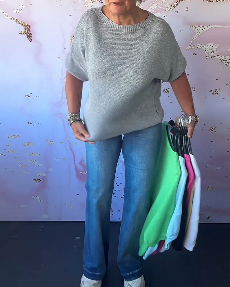 Casual loose solid color round neck pullover - Image 26