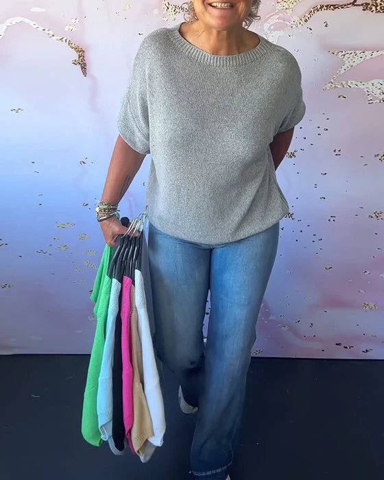 Casual loose solid color round neck pullover - Image 3