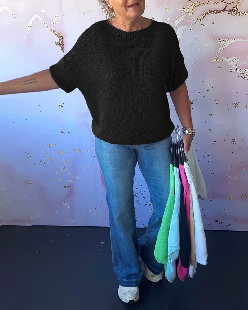 Casual loose solid color round neck pullover - Image 4