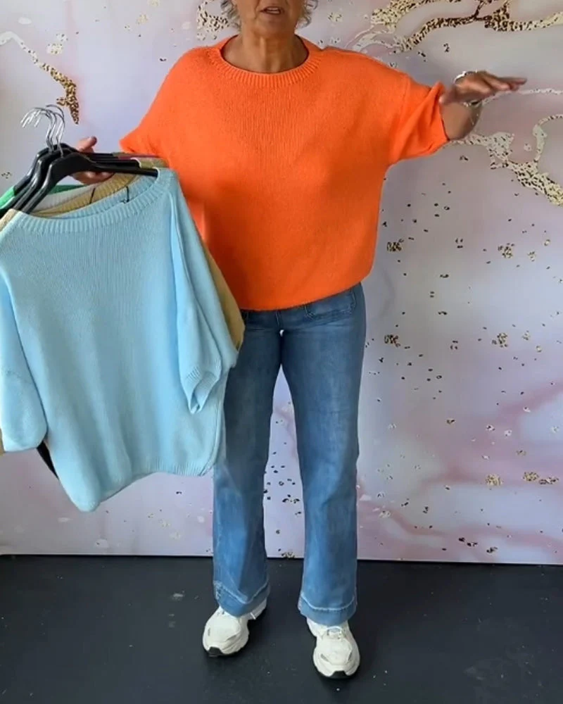Casual loose solid color round neck pullover - Image 5