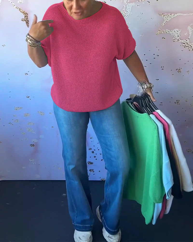 Casual loose solid color round neck pullover - Image 7