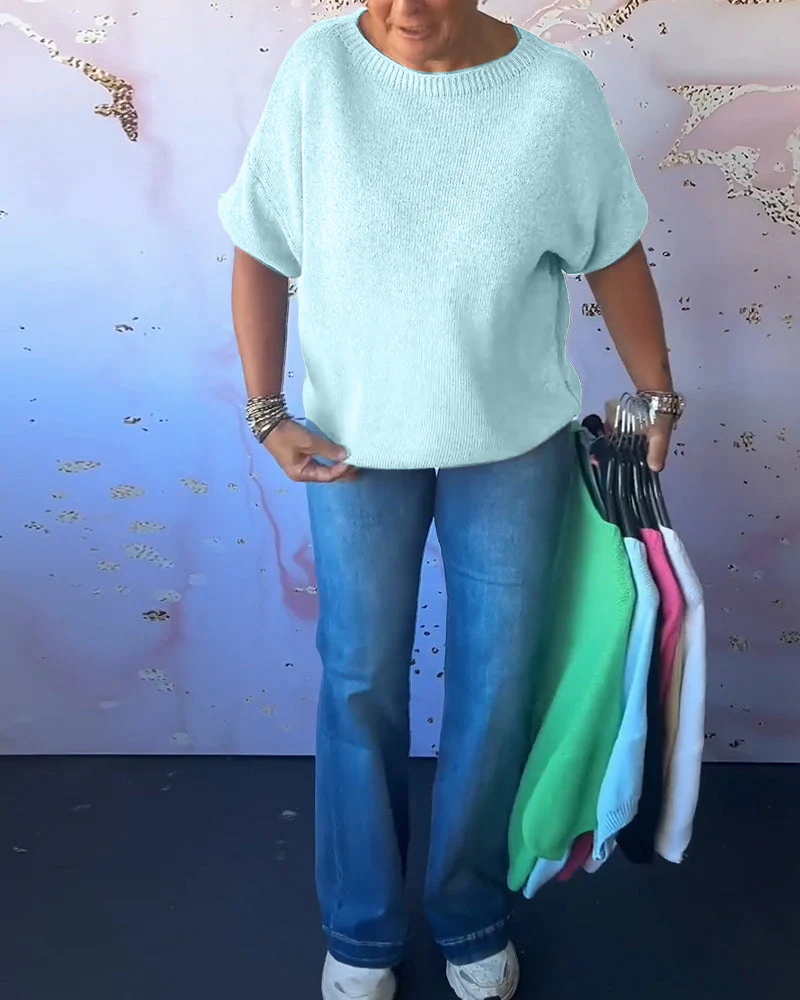 Casual loose solid color round neck pullover - Image 8