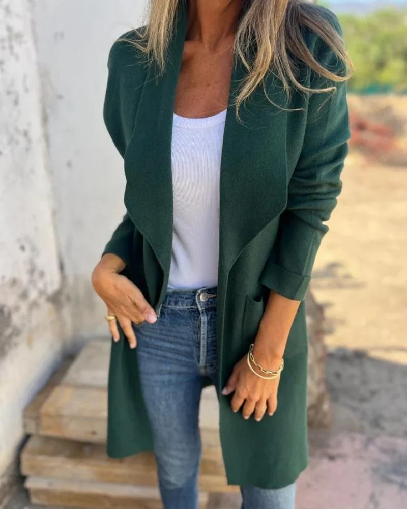 Casual Open Lapel Knit Jacket - Image 2