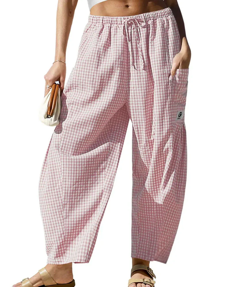 Casual Plaid Print Cropped Pants - Image 10