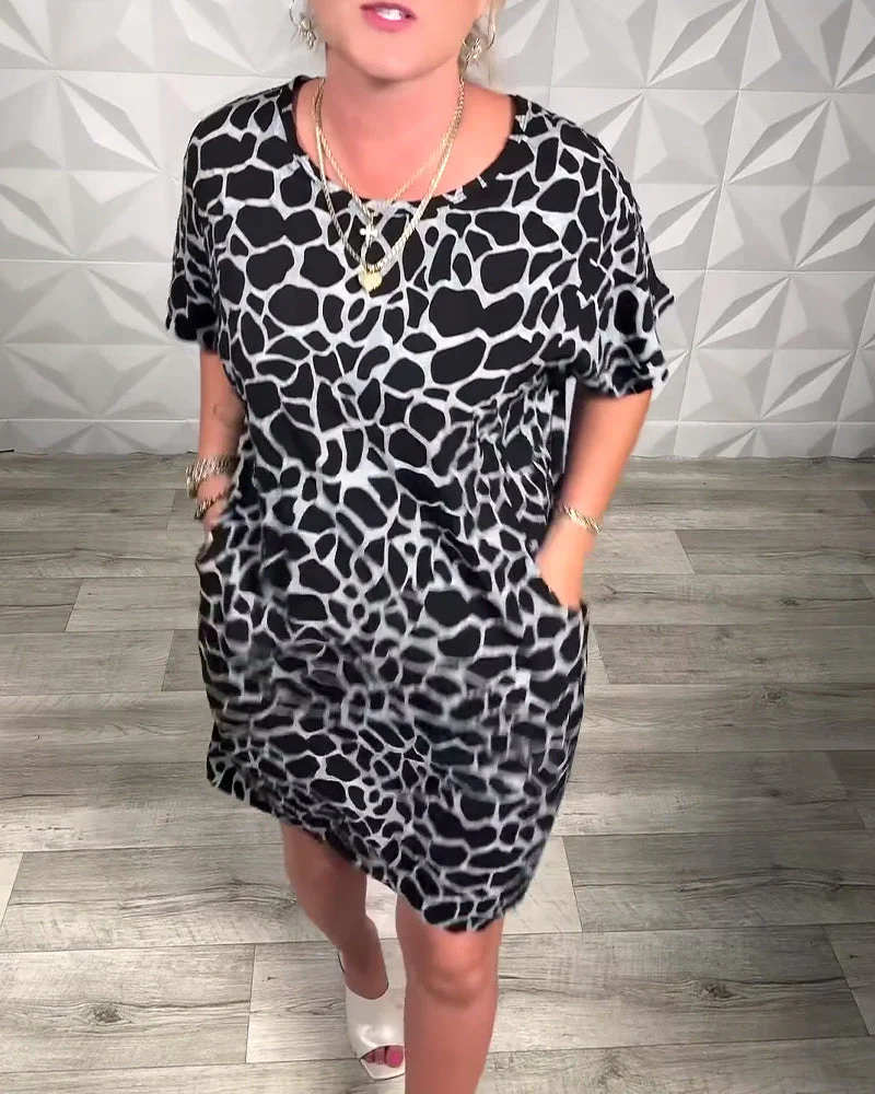 Casual Printed Crew Neck Dress - Image 11