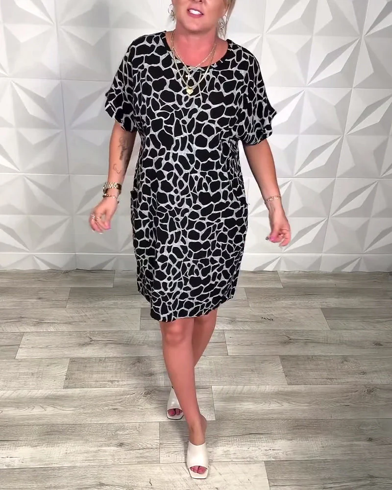 Casual Printed Crew Neck Dress - Image 12