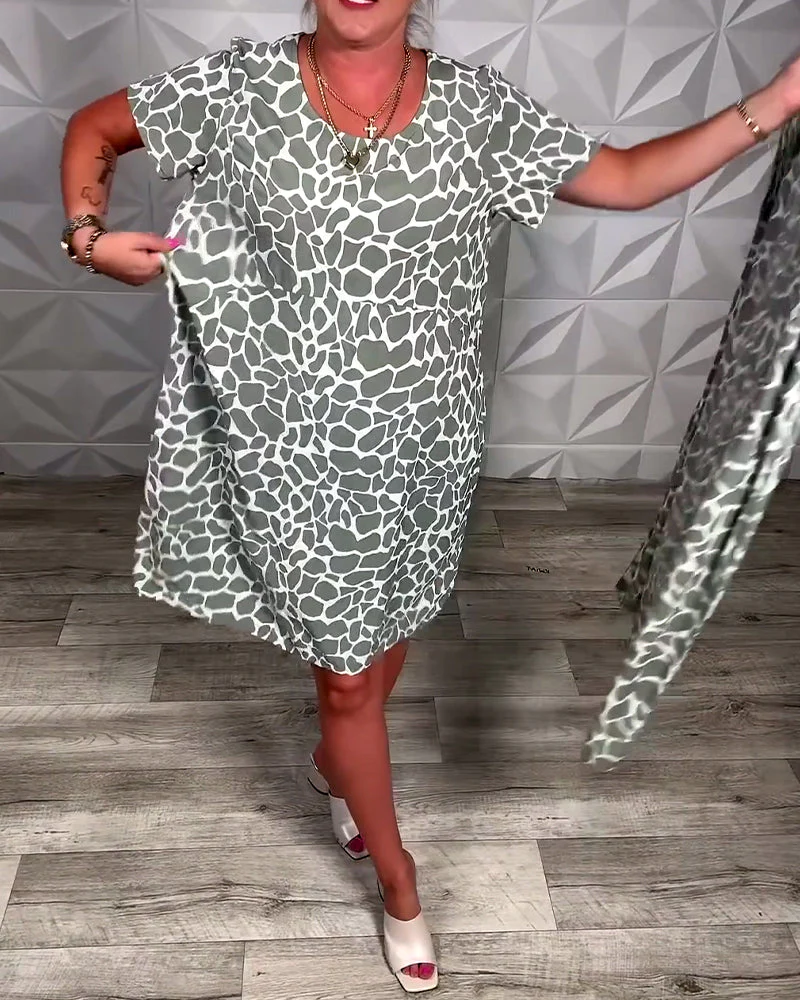 Casual Printed Crew Neck Dress - Image 13