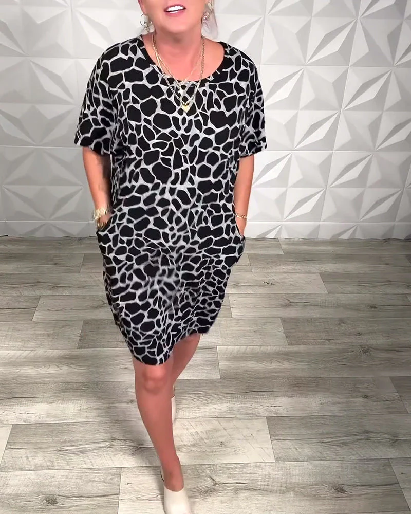 Casual Printed Crew Neck Dress - Image 2