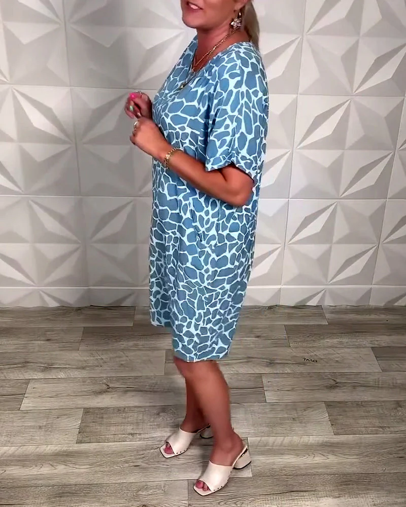 Casual Printed Crew Neck Dress - Image 5