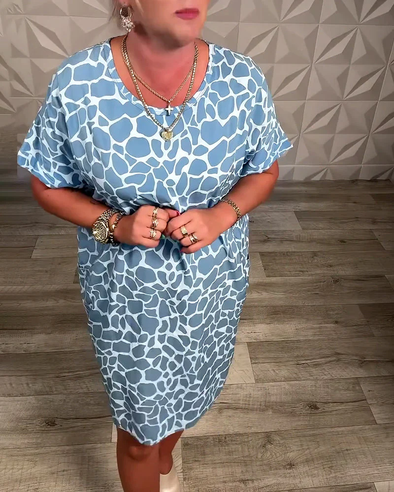 Casual Printed Crew Neck Dress - Image 6