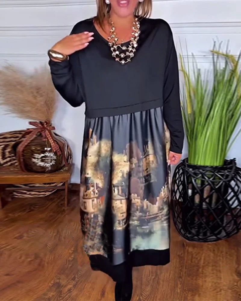 Casual Printed Long-Sleeved Dress - Image 3