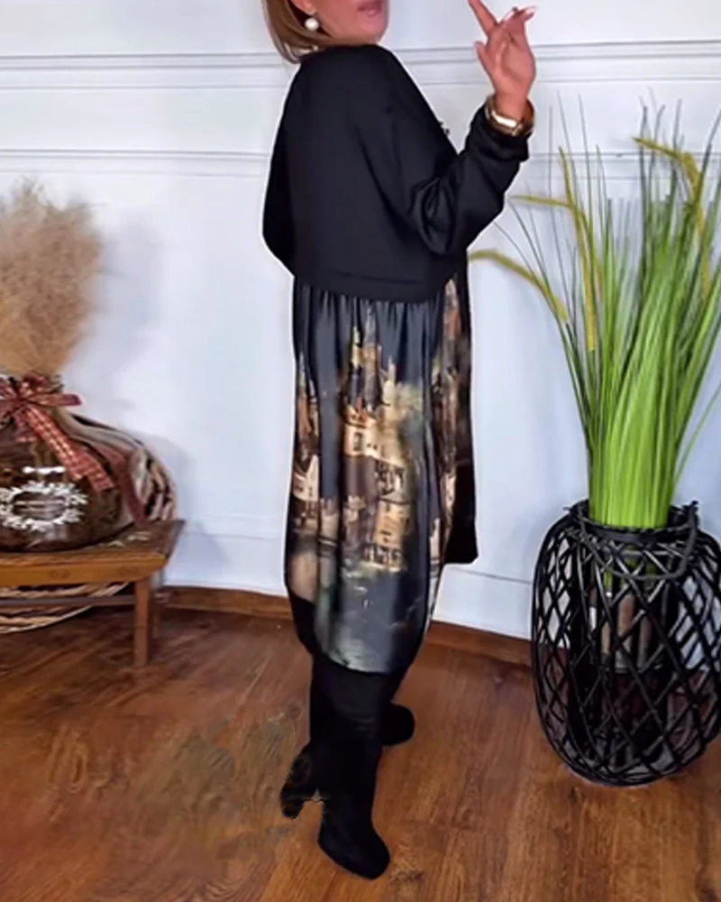 Casual Printed Long-Sleeved Dress - Image 7