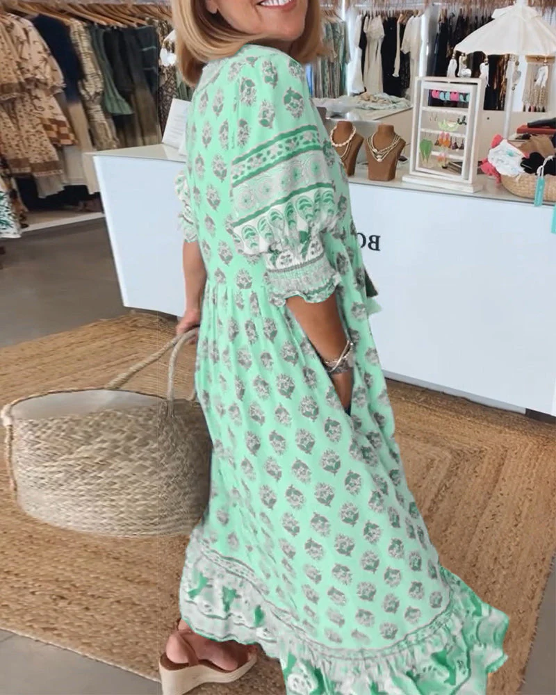 Casual printed V-neck half-sleeve dress - Image 12