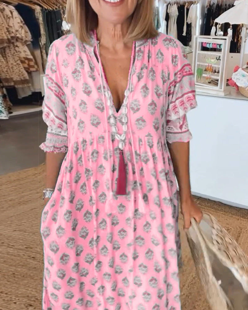 Casual printed V-neck half-sleeve dress - Image 28