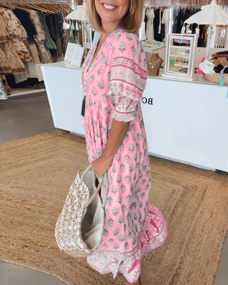 Casual printed V-neck half-sleeve dress - Image 29
