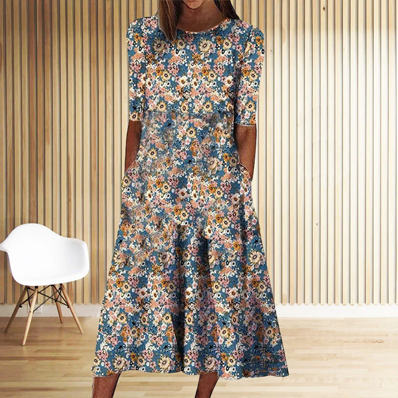 Casual Round Neck Long Dress - Image 26