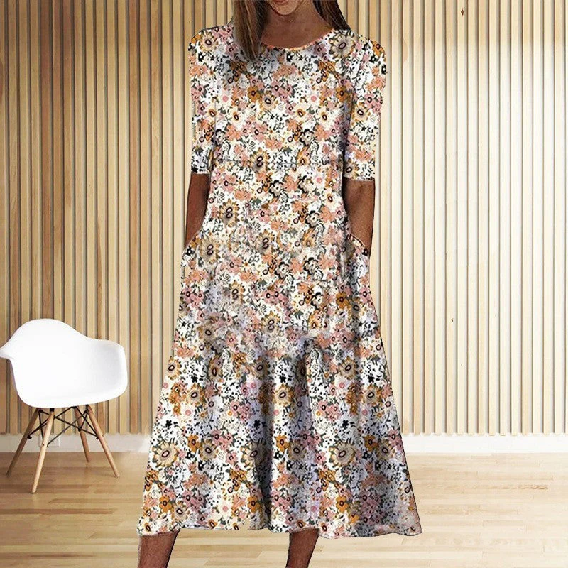 Casual Round Neck Long Dress - Image 33