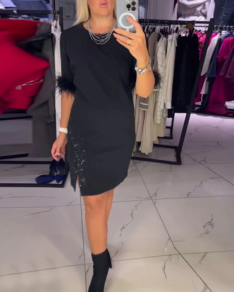 Casual Round Neck Slit Personality Design Dress - Image 4