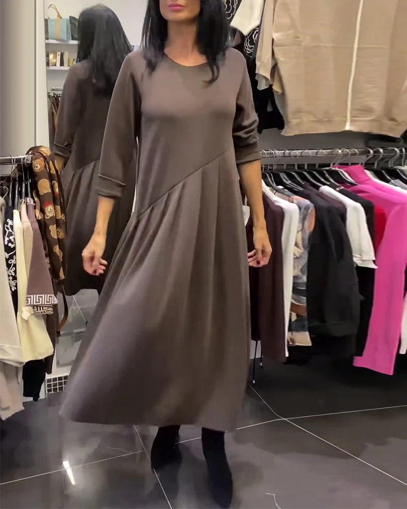 Casual Round Neck Solid Color Dress - Image 2