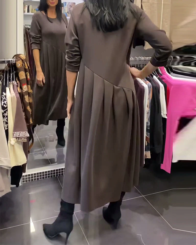 Casual Round Neck Solid Color Dress - Image 3