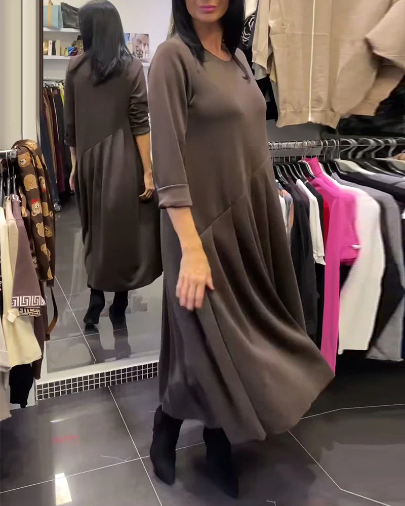 Casual Round Neck Solid Color Dress - Image 6