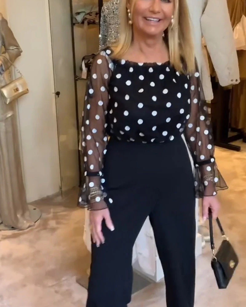 Casual See-Through Polka Dot Blouse - Image 2