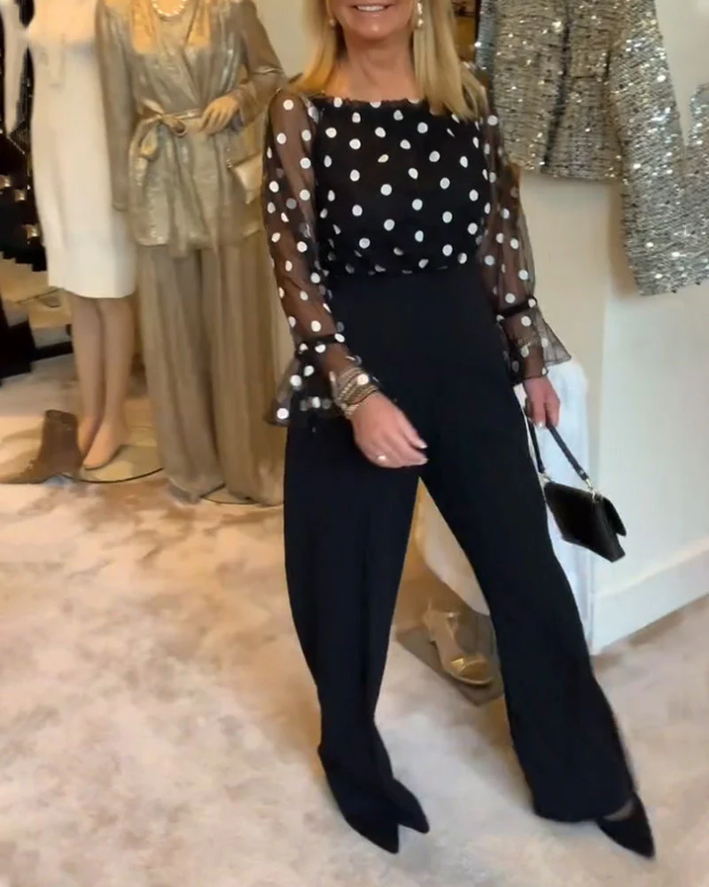 Casual See-Through Polka Dot Blouse - Image 3