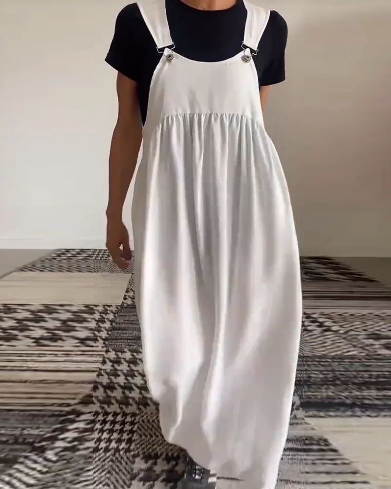 Casual Solid Color Suspender Dress - Image 11