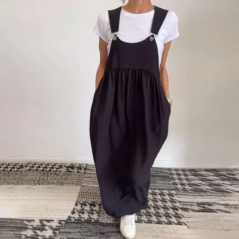 Casual Solid Color Suspender Dress - Image 15