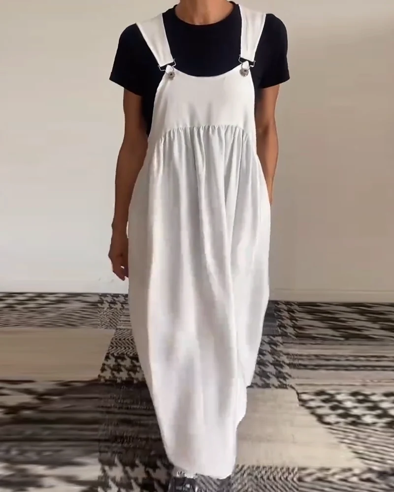 Casual Solid Color Suspender Dress - Image 20