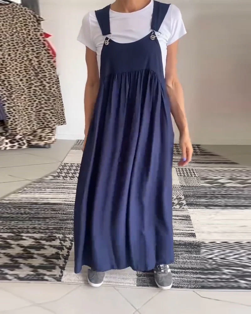 Casual Solid Color Suspender Dress - Image 26