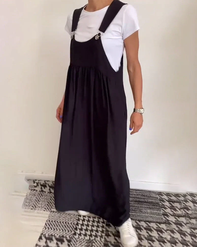 Casual Solid Color Suspender Dress - Image 4