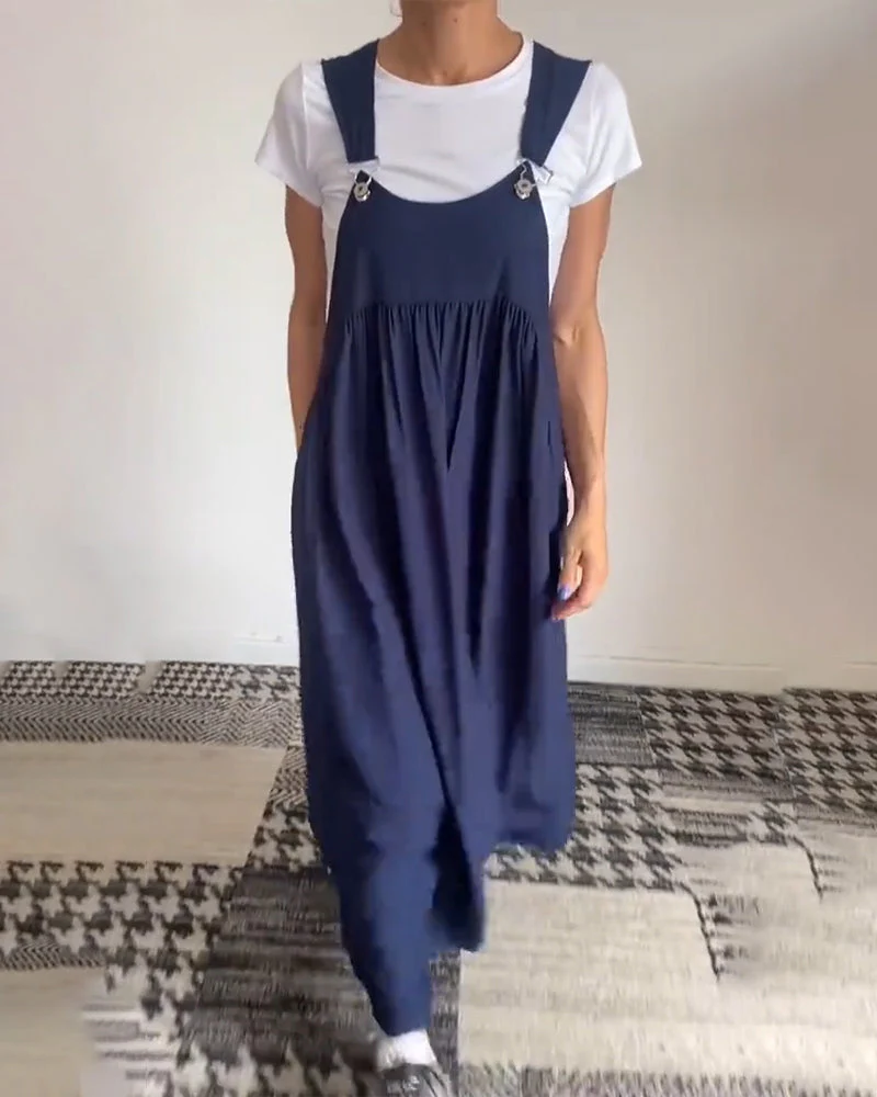 Casual Solid Color Suspender Dress - Image 41