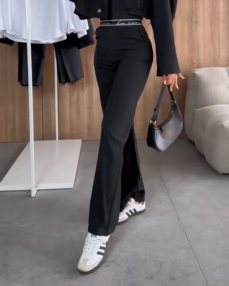 Casual Solid Color Zipper Pocket Straight Pants - Image 11