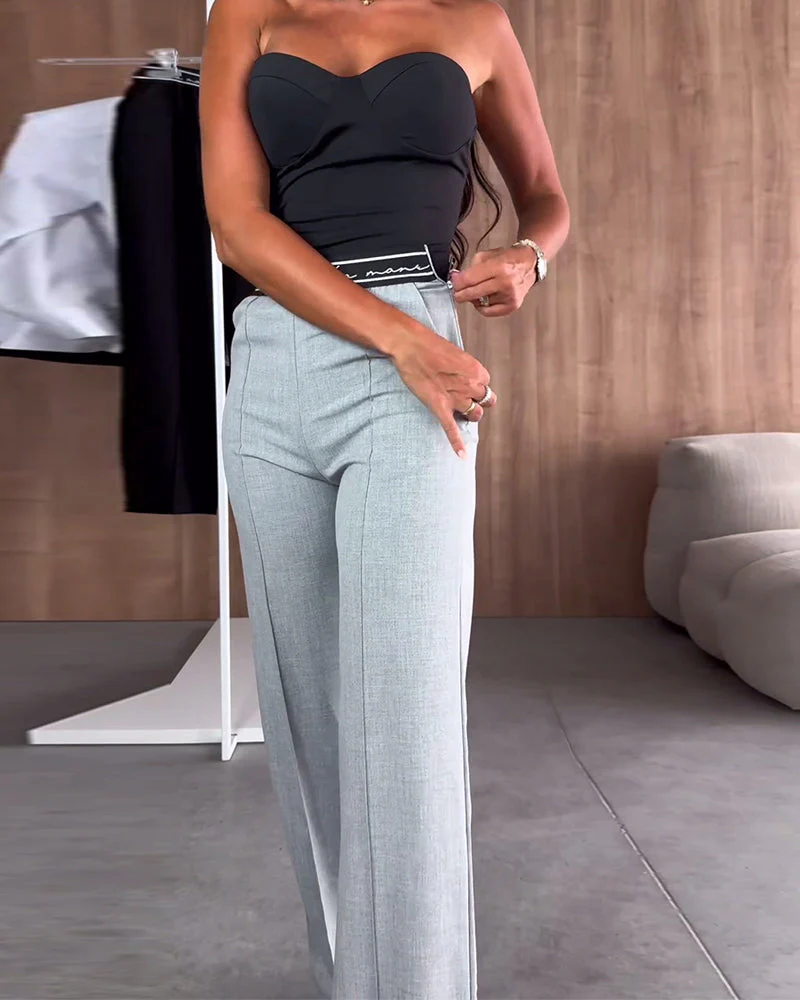 Casual Solid Color Zipper Pocket Straight Pants - Image 2