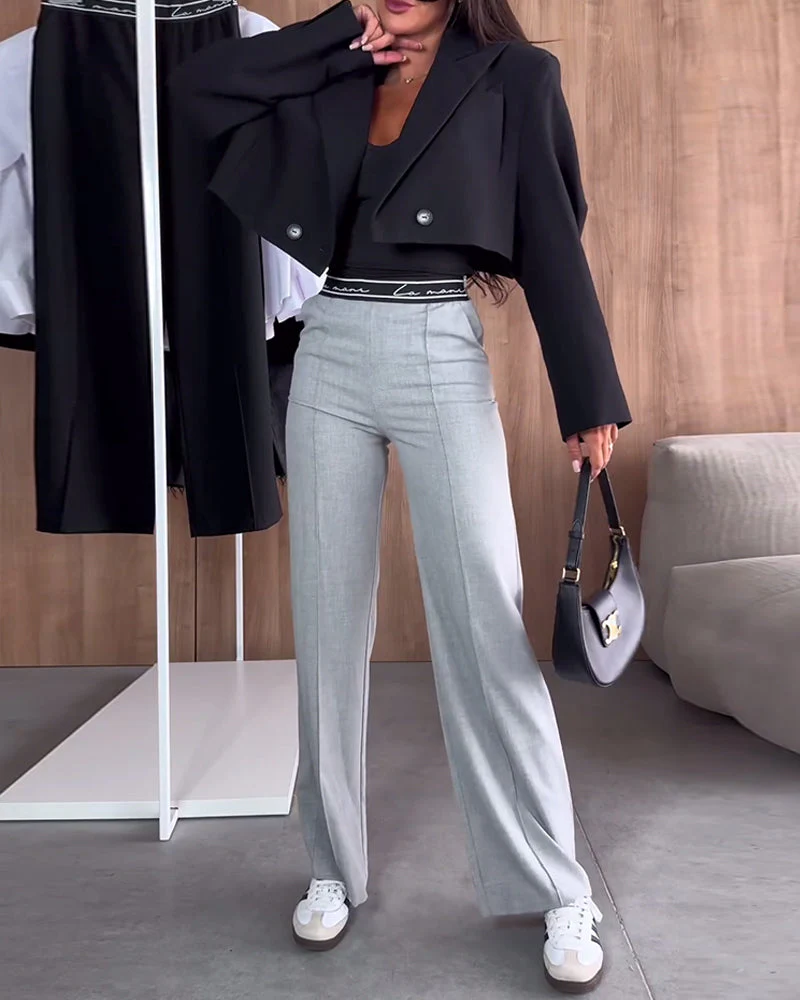 Casual Solid Color Zipper Pocket Straight Pants - Image 5