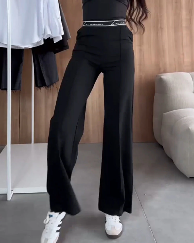 Casual Solid Color Zipper Pocket Straight Pants - Image 7