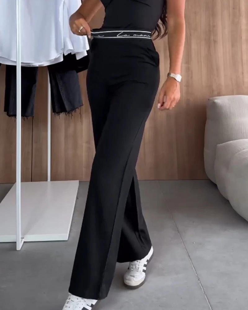 Casual Solid Color Zipper Pocket Straight Pants - Image 9
